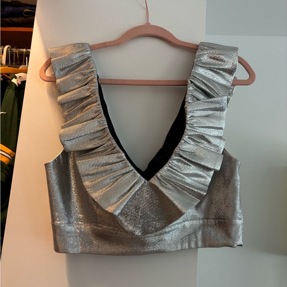 Silver Ruffled Women's Top - Picture 2 of 3